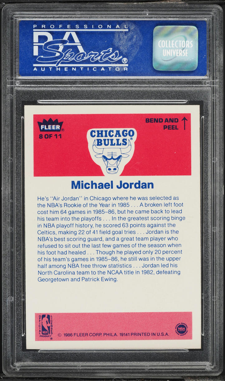 1986 Fleer Sticker Michael Jordan ROOKIE #8 PSA 10 GEM MINT