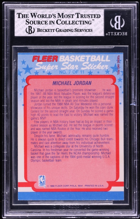 1988 Fleer Sticker Michael Jordan #7 BGS 6.5 EXMT+