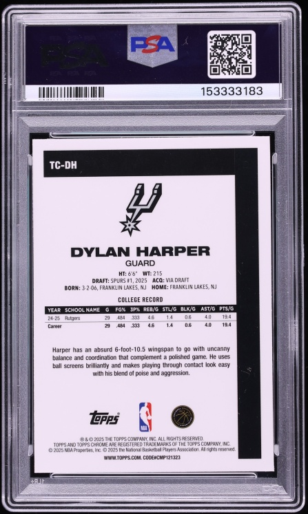 2025 Topps Chrome Silver Pack '80 Dylan Harper ROOKIE #TC-DH PSA 9 MINT