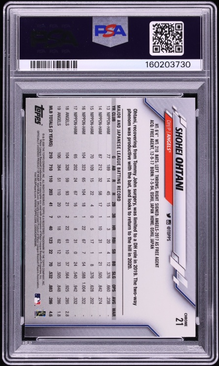 2020 Topps Chrome Shohei Ohtani #21 PSA 10 GEM MINT