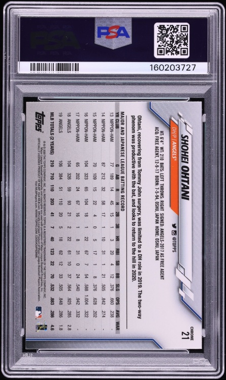 2020 Topps Chrome Shohei Ohtani #21 PSA 10 GEM MINT