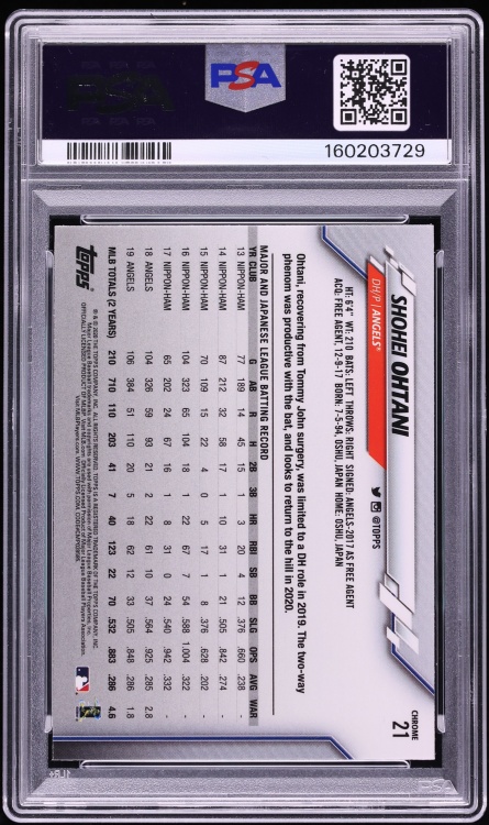 2020 Topps Chrome Shohei Ohtani #21 PSA 10 GEM MINT