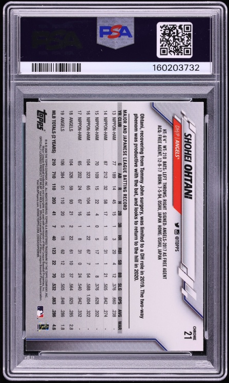 2020 Topps Chrome Shohei Ohtani #21 PSA 10 GEM MINT