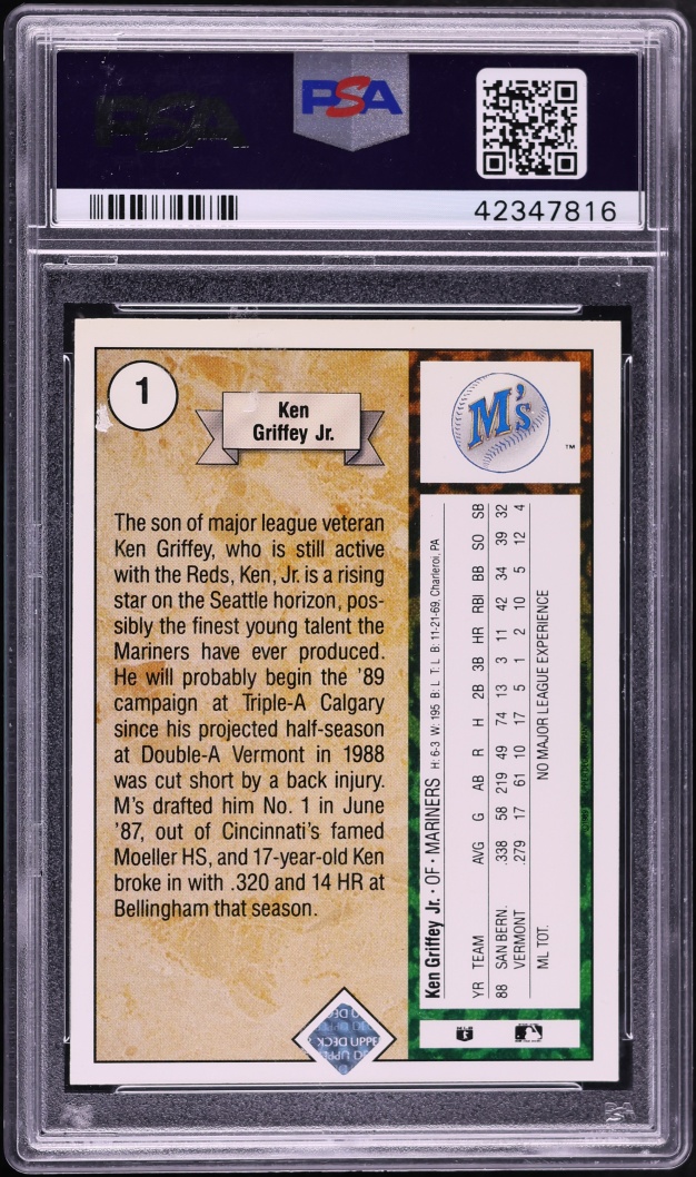 1989 Upper Deck Ken Griffey Jr. ROOKIE AUTO #1 PSA AUTH