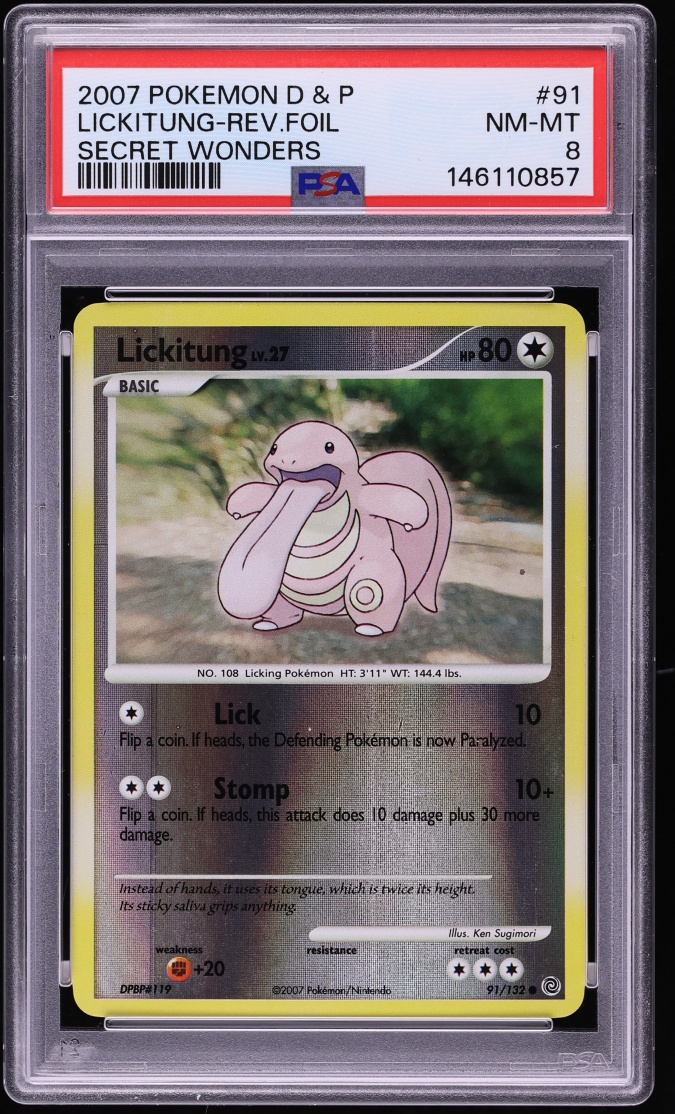 2007 Pokemon Diamond & Pearl Secret Wonders Reverse Holo Lickitung #91 PSA 8 NM-MT