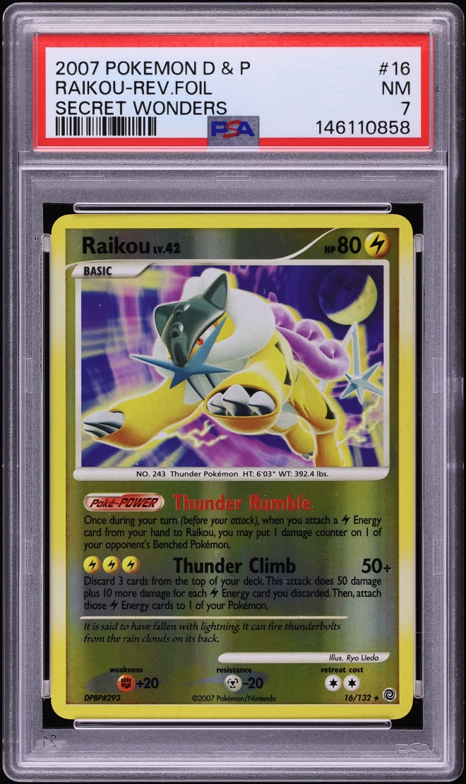 2007 Pokemon Diamond & Pearl Secret Wonders Reverse Holo Raikou #16 PSA 7 NRMT