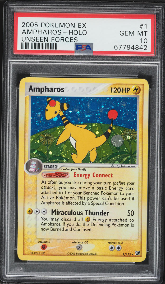 2005 Pokemon EX Unseen Forces Holo Ampharos #1 PSA 10 GEM MINT
