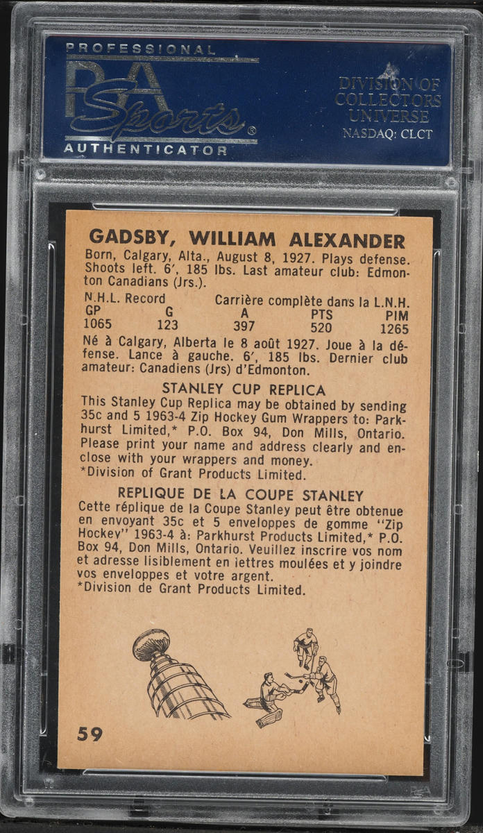 1963 Parkhurst Bill Gadsby #59 PSA 8 NM-MT