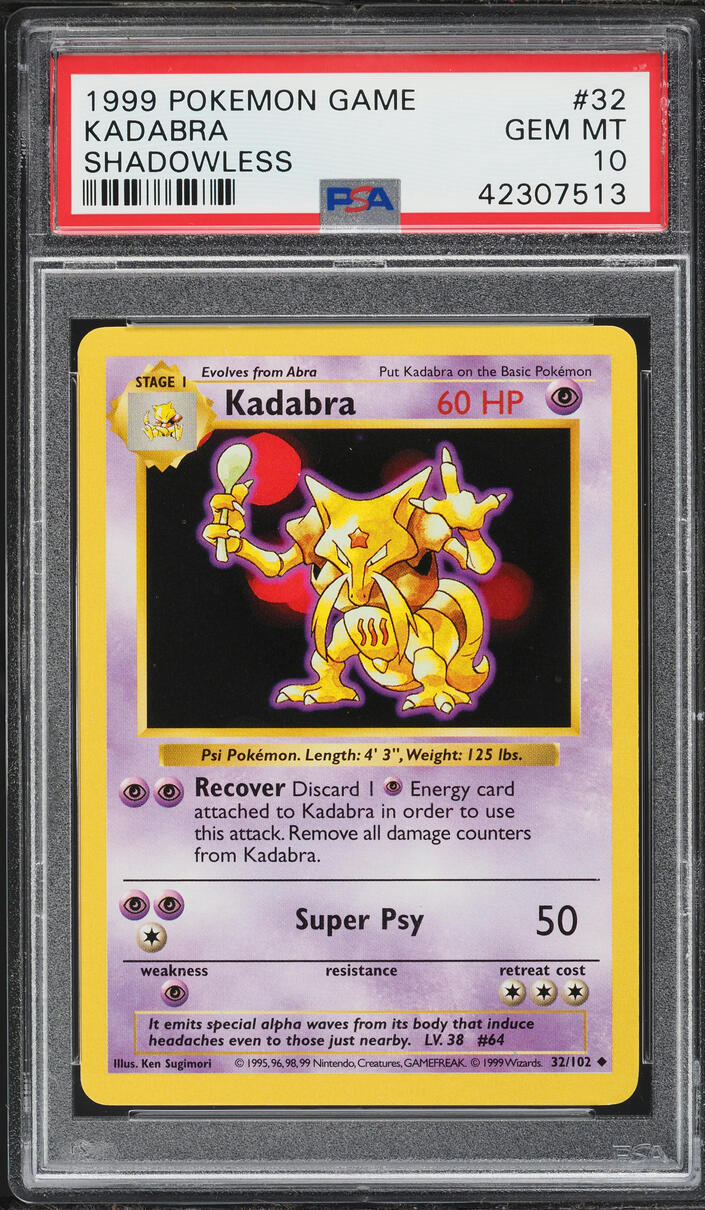 1999 Pokemon Base Set Shadowless Kadabra #32 PSA 10 GEM MINT