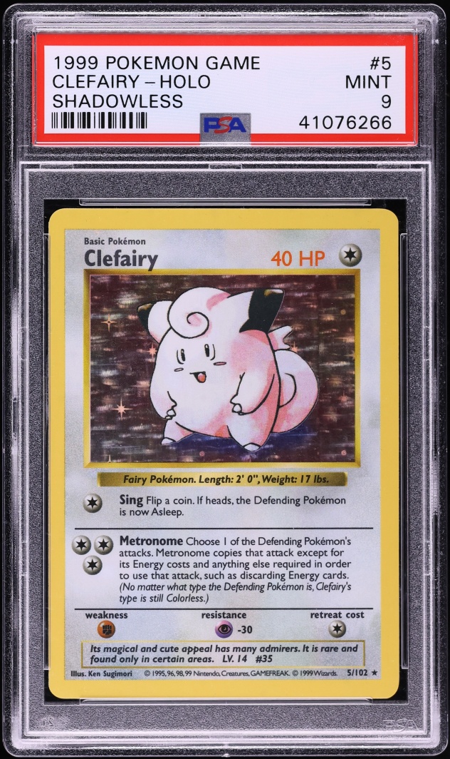 1999 Pokemon Base Set Shadowless Holo Clefairy #5 PSA 9 MINT
