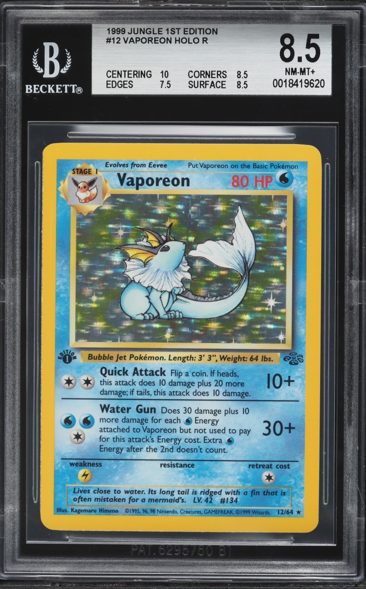 1999 Pokemon Jungle 1st Edition Holo Vaporeon #12 BGS 8.5 NM-MT+