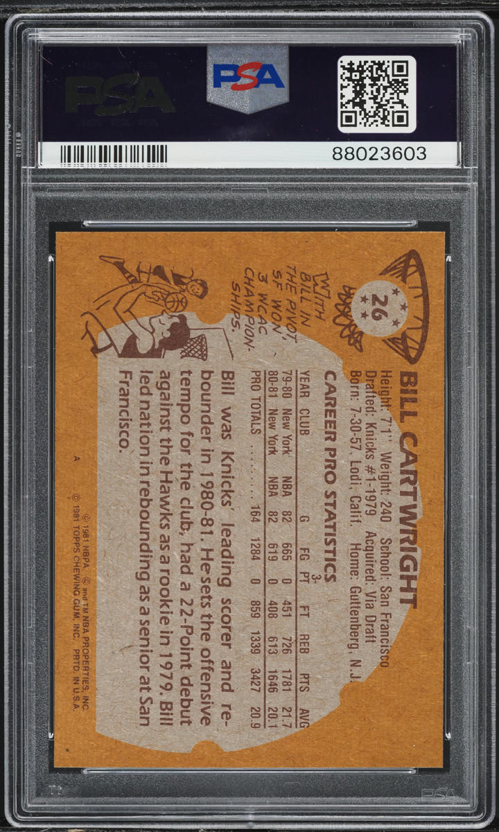 1981 Topps Basketball Bill Cartwright #26 PSA 10 GEM MINT