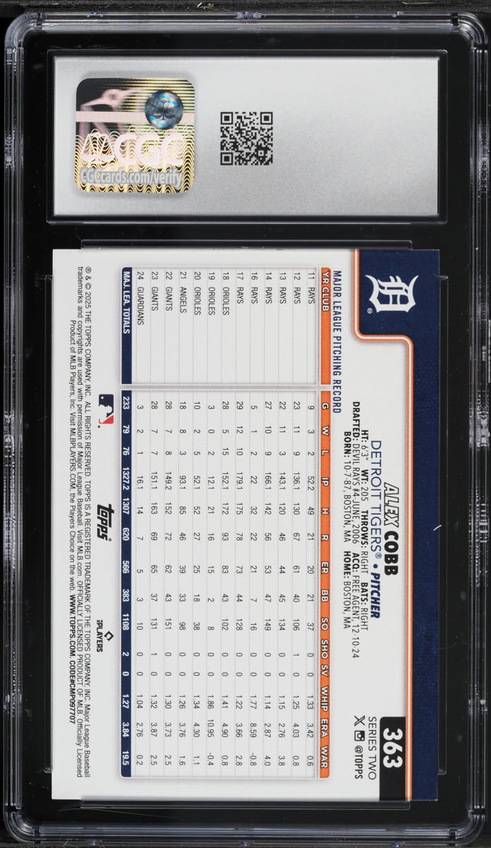 2025 Topps Team Color Alex Cobb #363 CGC 10 GEM MINT