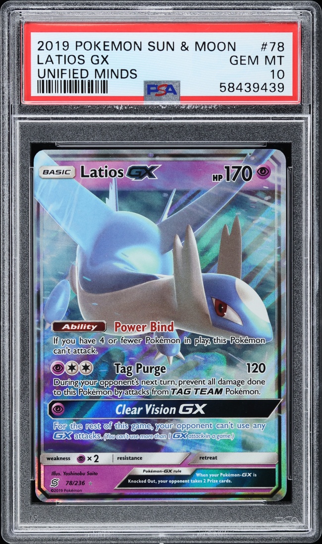 2019 Pokemon Sun & Moon Unified Minds Latios Gx #78 PSA 10 GEM MINT