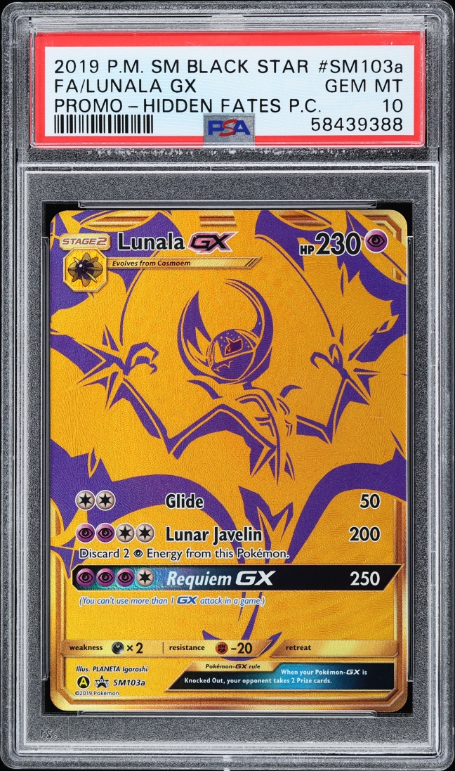 2019 Pokemon Sun & Moon Promo Hidden Fates Premium Full Art Lunala GX #SM103a PSA 10 GEM MINT