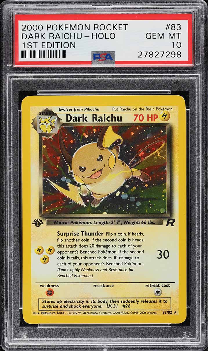 2000 Pokemon Team Rocket 1st Edition Holo Dark Raichu #83 PSA 10 GEM MINT
