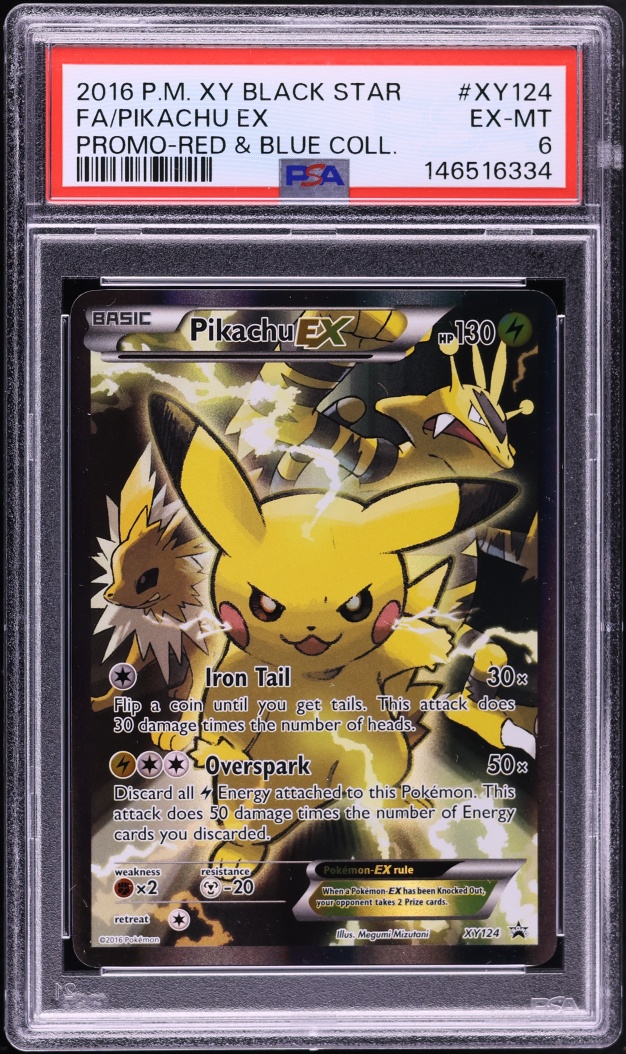 2016 Pokemon XY Black Star Promo Red & Blue Collection Full Art Pikachu EX #XY124 PSA 6 EXMT