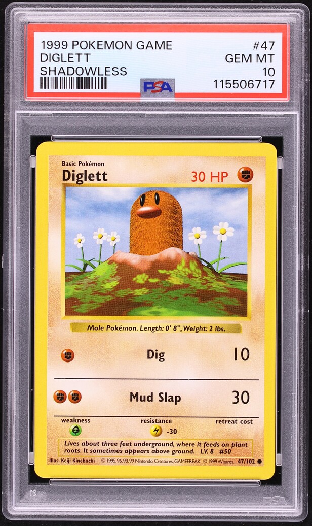 1999 Pokemon Base Set Shadowless Diglett #47 PSA 10 GEM MINT on ...