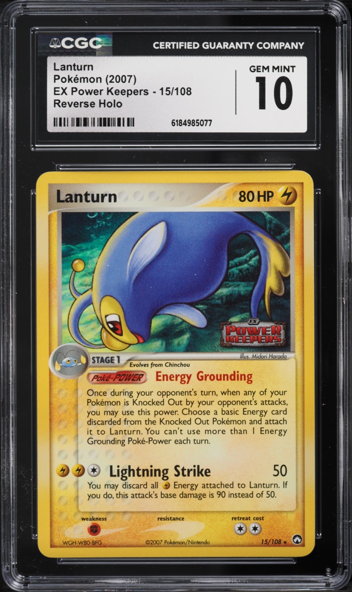 2007 Pokemon EX Power Keepers Reverse Holo Lanturn #15 CGC 10 GEM MINT