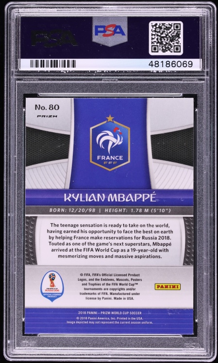 2018 Panini Prizm World Cup Silver Kylian Mbappe ROOKIE #80 PSA 10 GEM MINT - Photo 2
