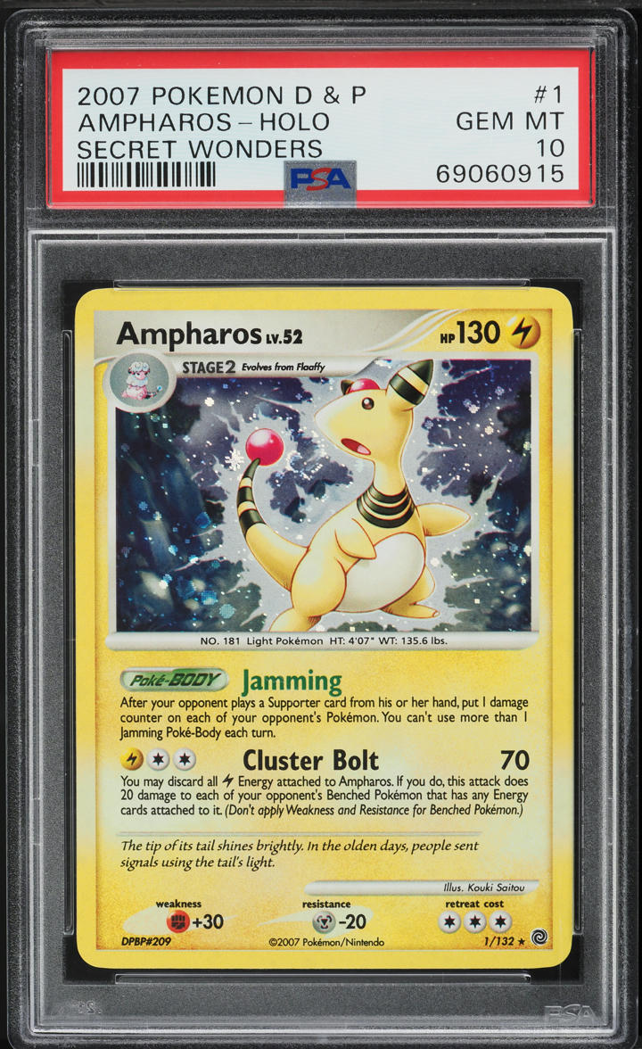 2007 Pokemon Diamond & Pearl Secret Wonders Holo Ampharos #1 PSA 10 GEM MINT