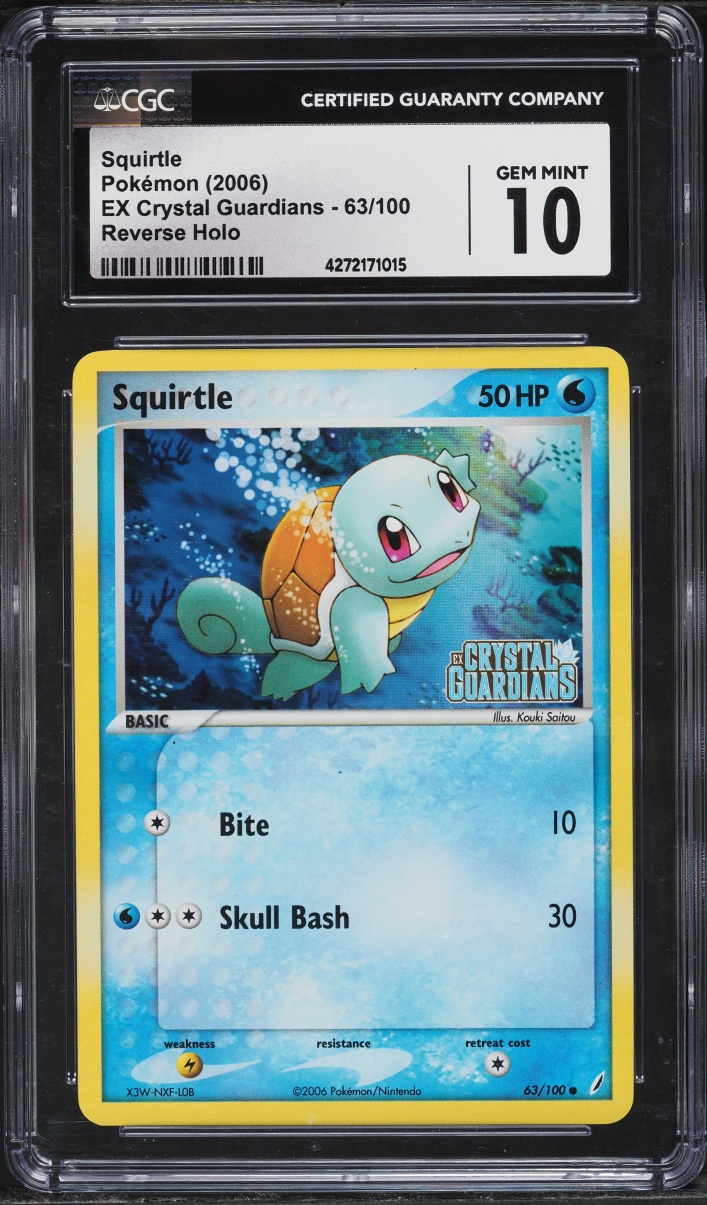 2006 Pokemon EX Crystal Guardians Reverse Holo Squirtle #63 CGC 10 GEM MINT