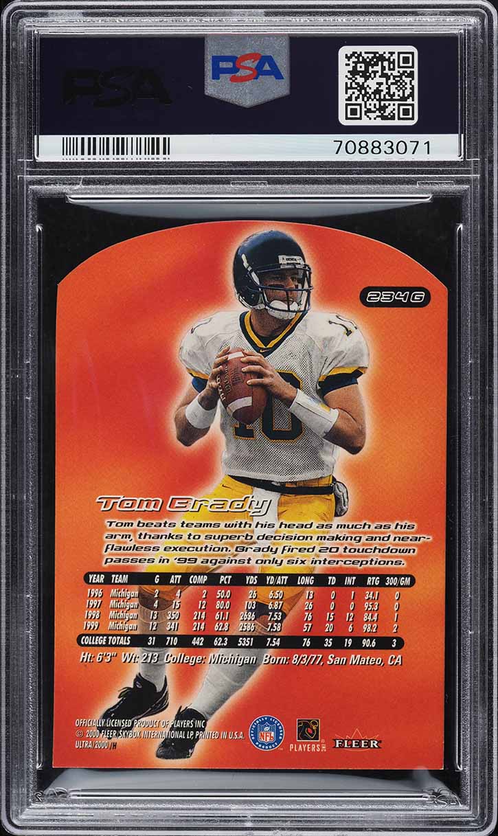 2000 Ultra Gold Medallion Tom Brady ROOKIE #234G PSA 8 NM-MT