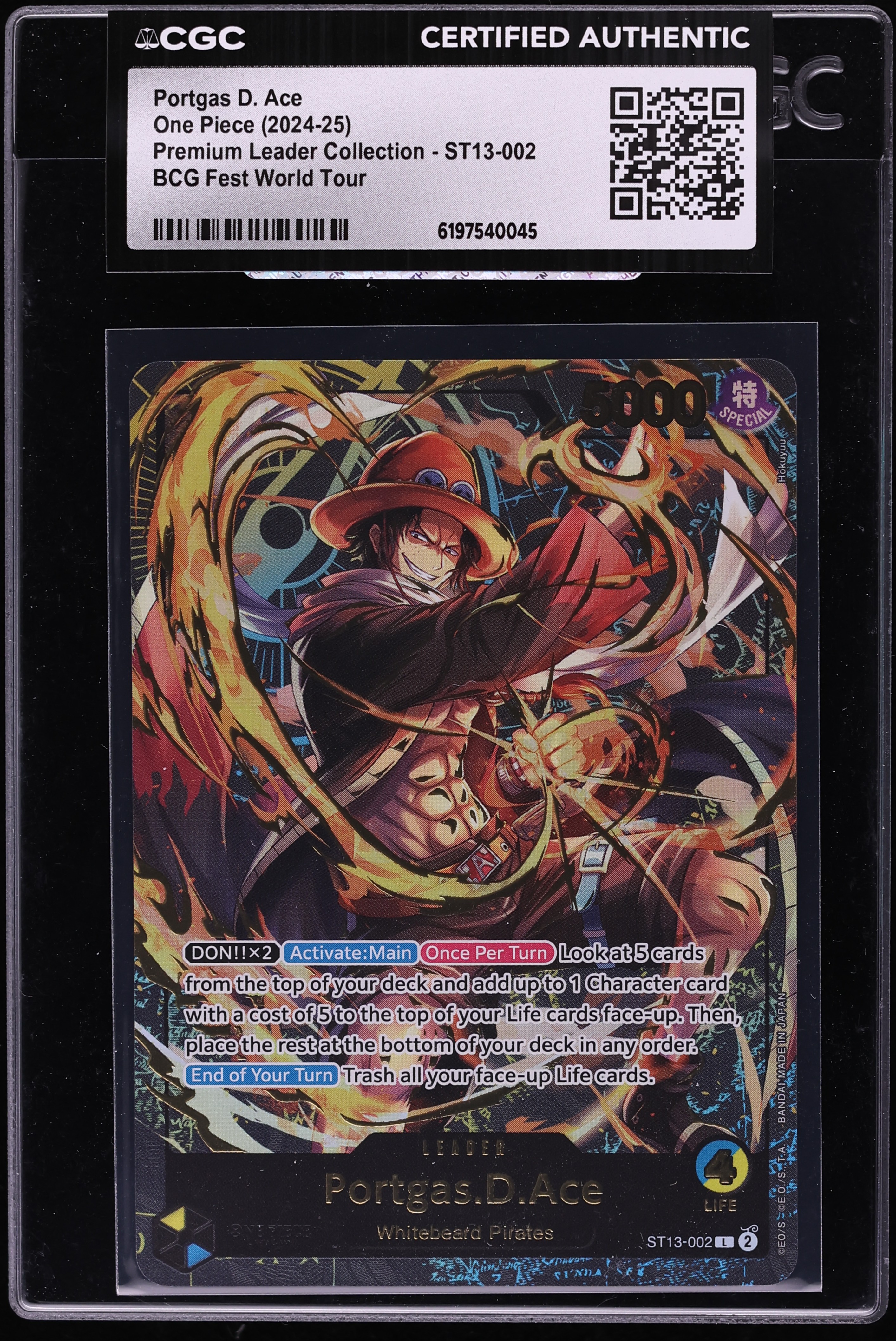 2024 One Piece Premium Collection BCG Fest World Tour Leader Portgas D. Ace #ST13-002 CGC AUTH