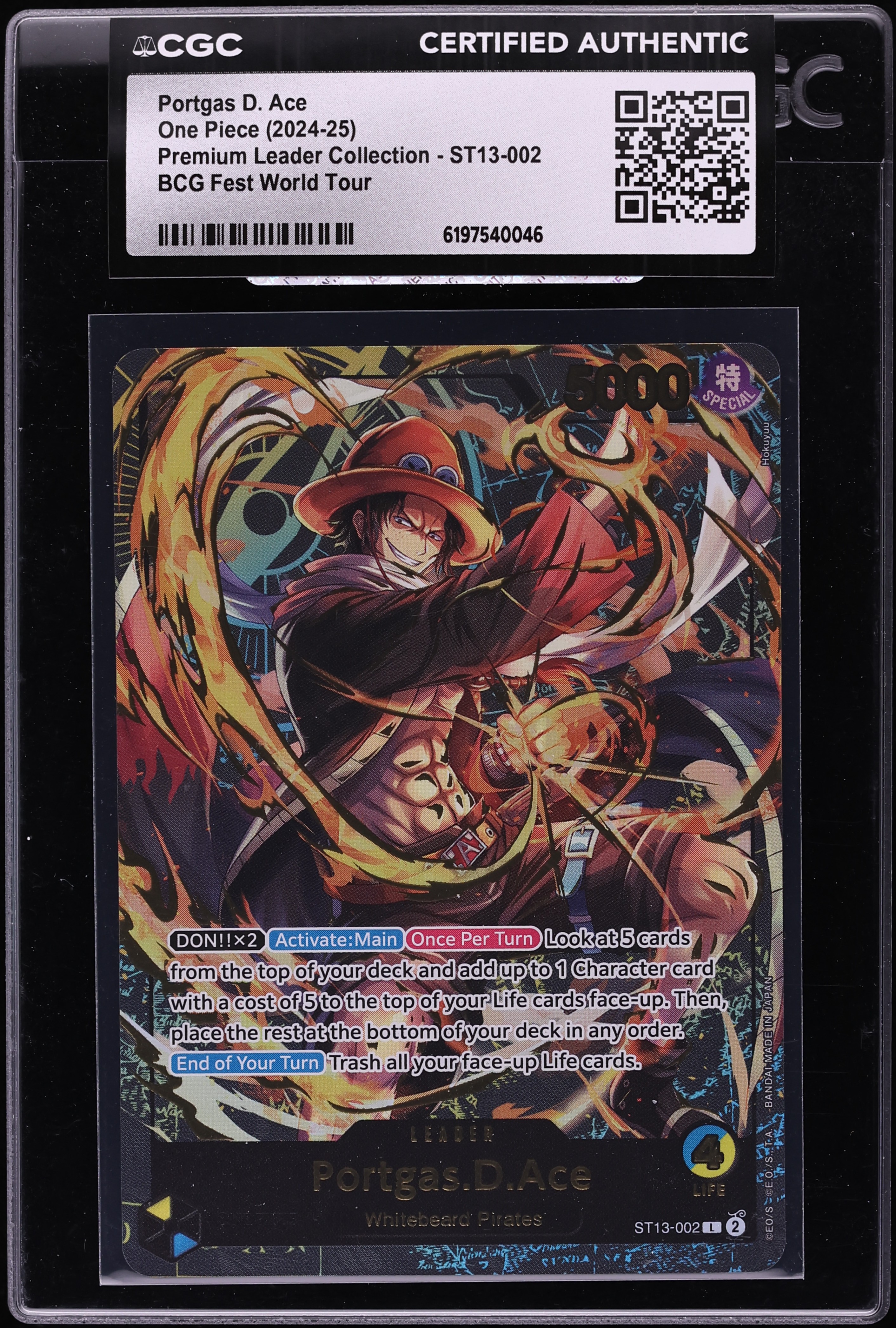 2024 One Piece Premium Collection BCG Fest World Tour Leader Portgas D. Ace #ST13-002 CGC AUTH
