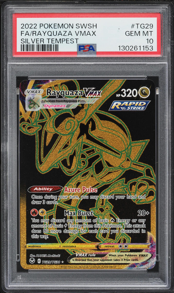 2022 Pokemon Sword & Shield Silver Tempest Gold Rare Rayquaza VMAX #TG29 PSA 10 GEM MINT