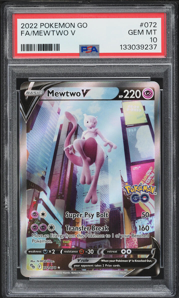 2022 Pokemon Sword & Shield Pokemon GO Full Art Mewtwo V #72 PSA 10 GEM MINT