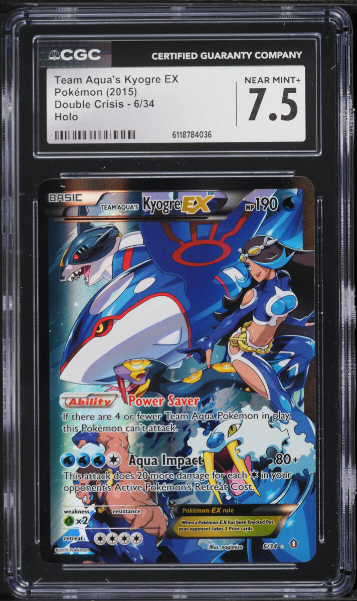 2015 Pokemon XY Double Crisis Full Art Team Aqua's Kyogre EX #6 CGC 7.5 NRMT+