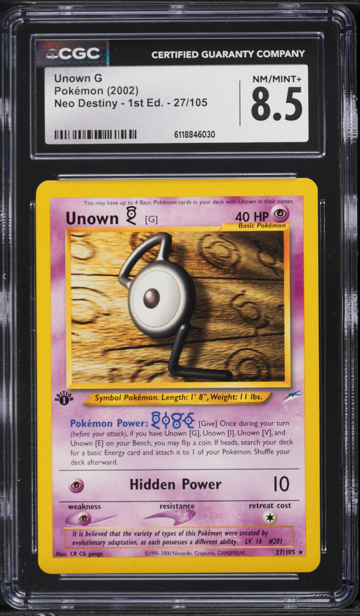 2002 Pokemon Neo Destiny 1st Edition Unown G #27 CGC 8.5 NM-MT+