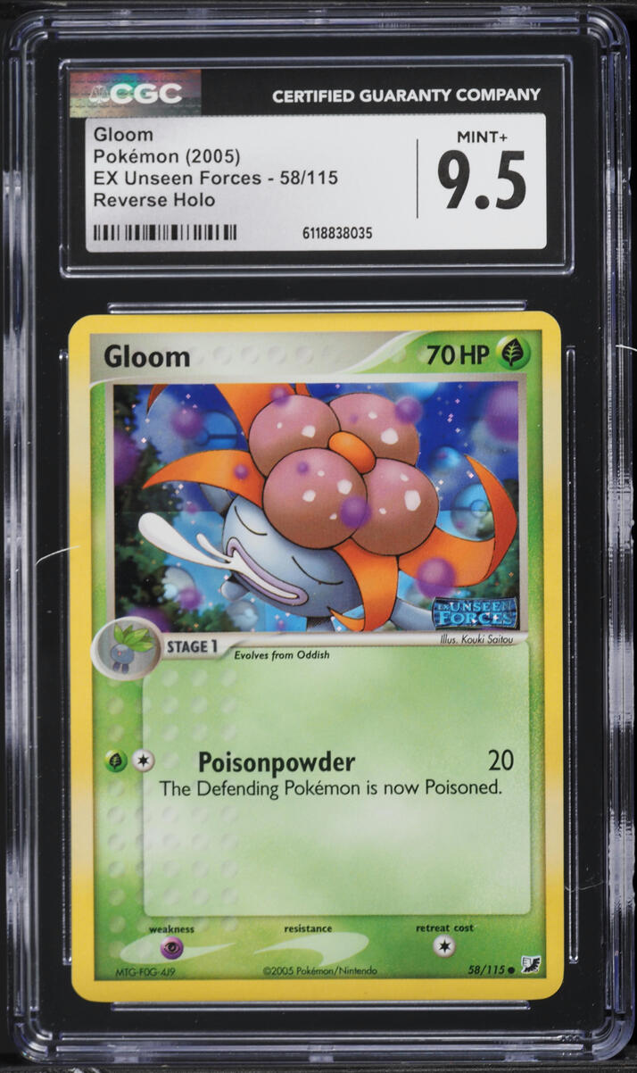 2005 Pokemon EX Unseen Forces Reverse Holo Gloom #58 CGC 9.5 MINT+