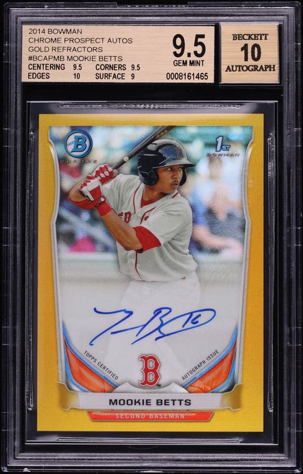 2014 Bowman Chrome Gold Refractor Mookie Betts PROSPECT AUTO 1/50 #BCAP-MB BGS 9.5 GEM MINT