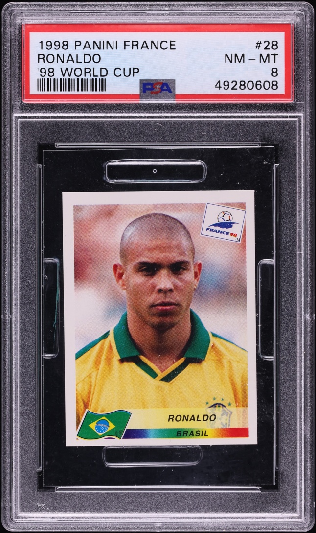 1998 Panini France World Cup Stickers Ronaldo #28 PSA 8 NM-MT