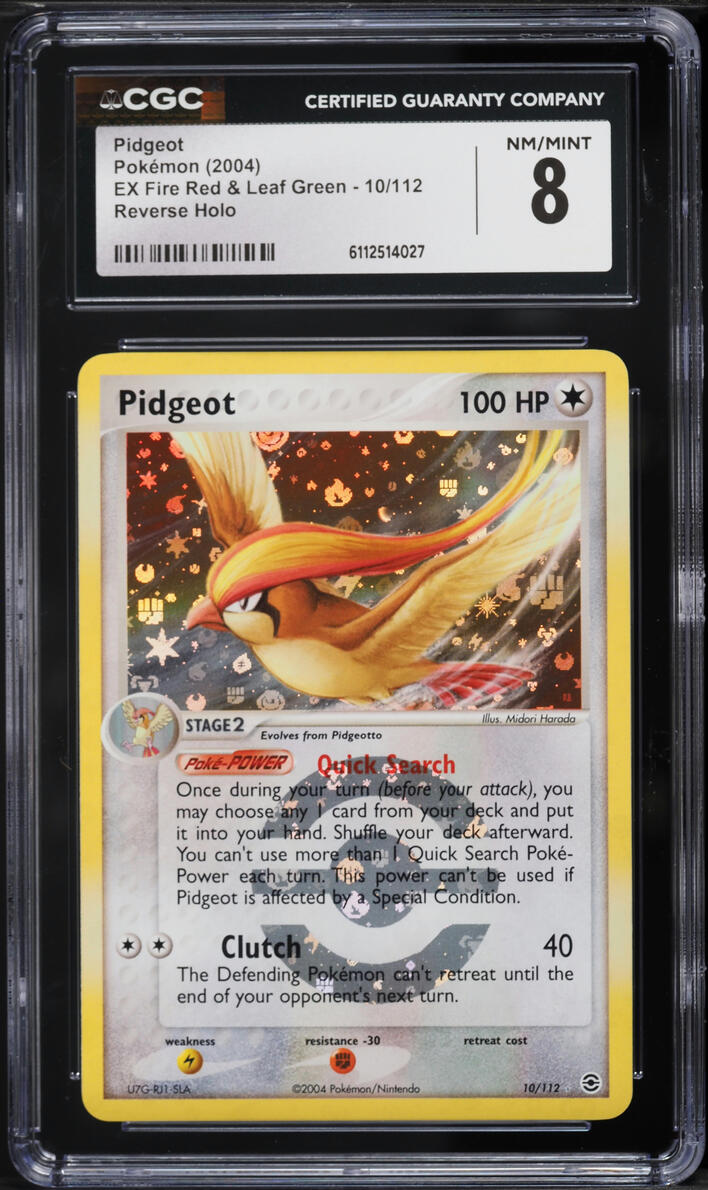 2004 Pokemon EX Fire Red & Leaf Green Reverse Holo Pidgeot #10 CGC 8 NM-MT