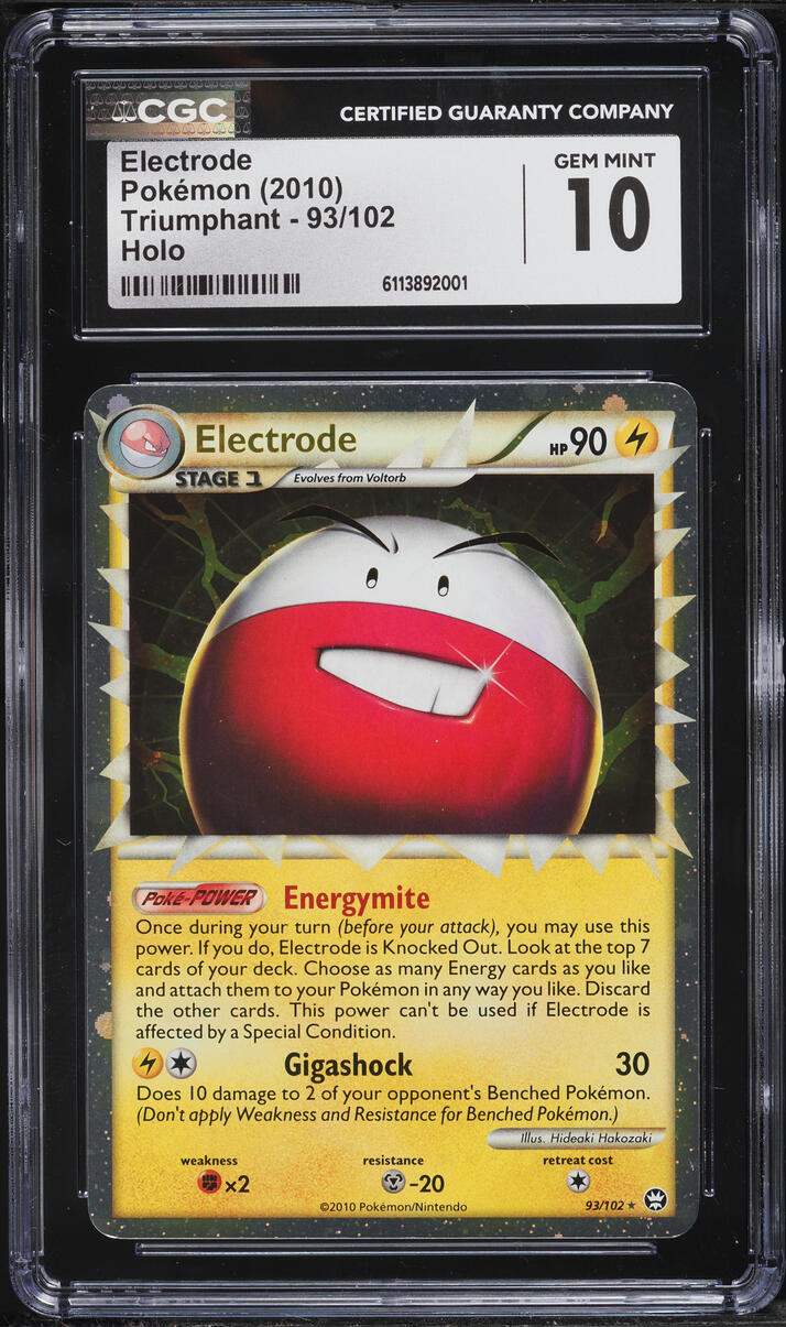 2010 Pokemon HeartGold & SoulSilver Triumphant Holo Electrode #93 CGC 10 GEM MINT