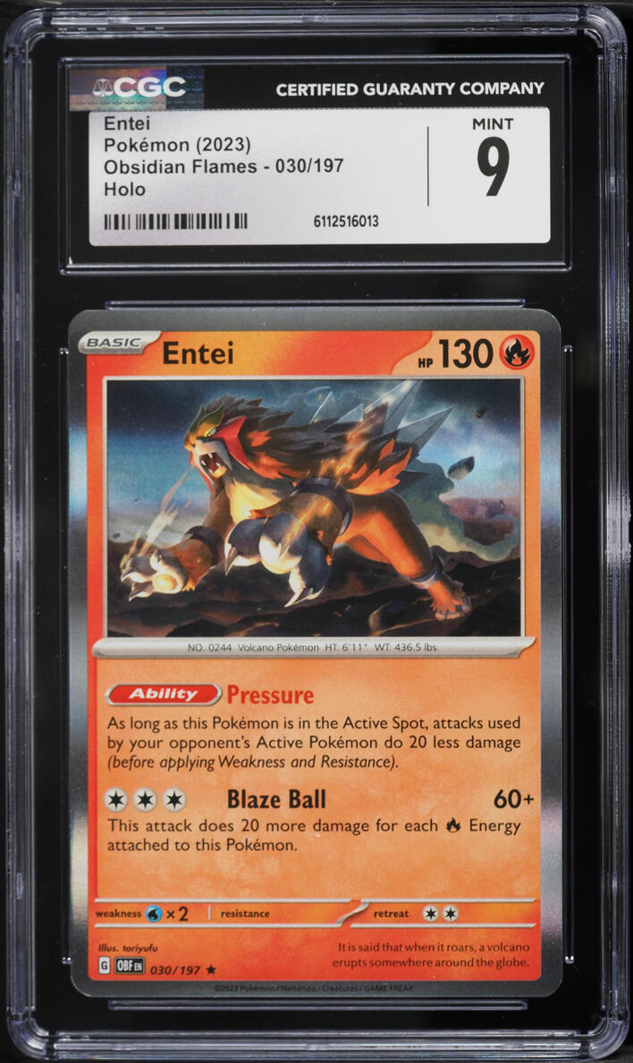 2023 Pokemon Scarlet & Violet Obsidian Flames Holo Entei #30 CGC 9 MINT