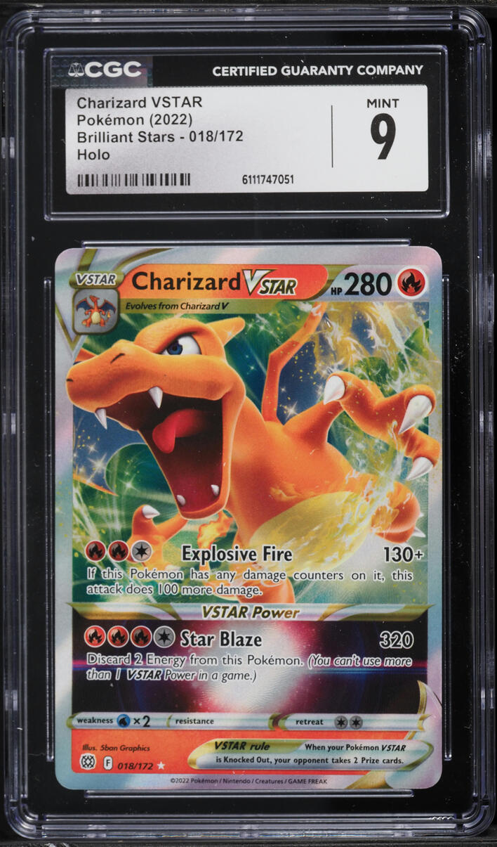 2022 Pokemon Sword & Shield Brilliant Stars Holo Charizard VSTAR #18 CGC 9 MINT