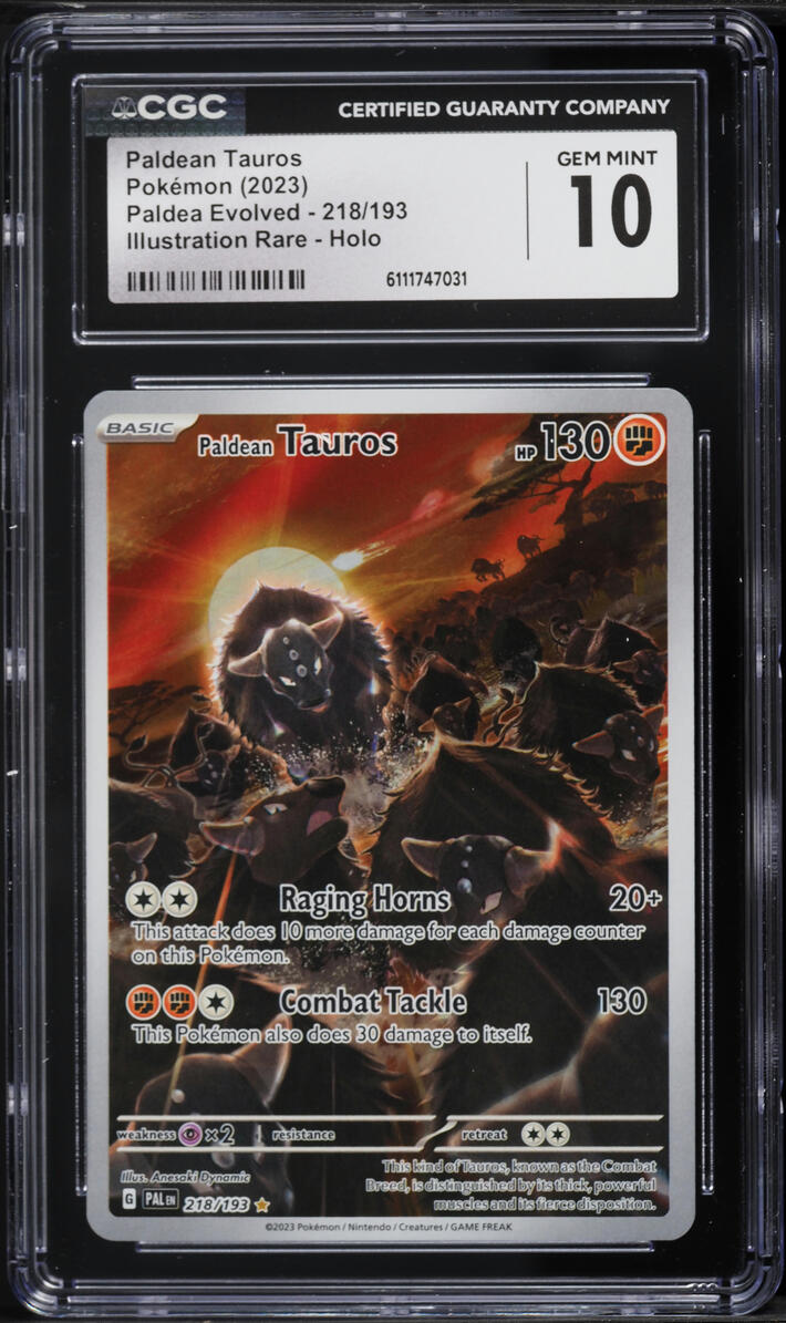 2023 Pokemon Scarlet & Violet Paldea Evolved IR Paldean Tauros #218 CGC 10 GEM MINT