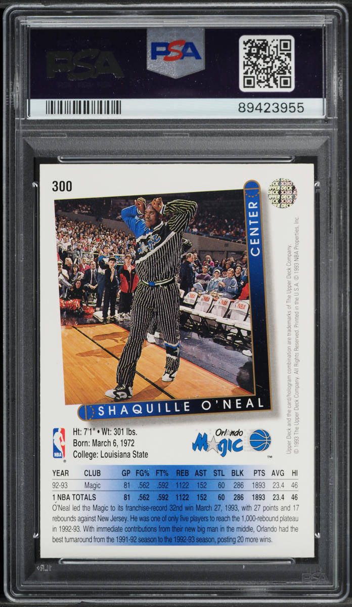 1993 Upper Deck Basketball Shaquille O'Neal #300 PSA 5 EX