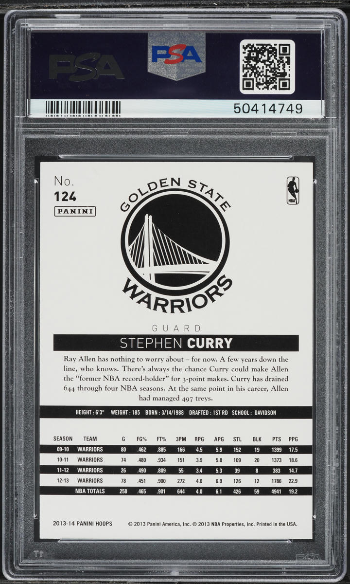 2013 Hoops Gold Stephen Curry #124 PSA 10 GEM MINT