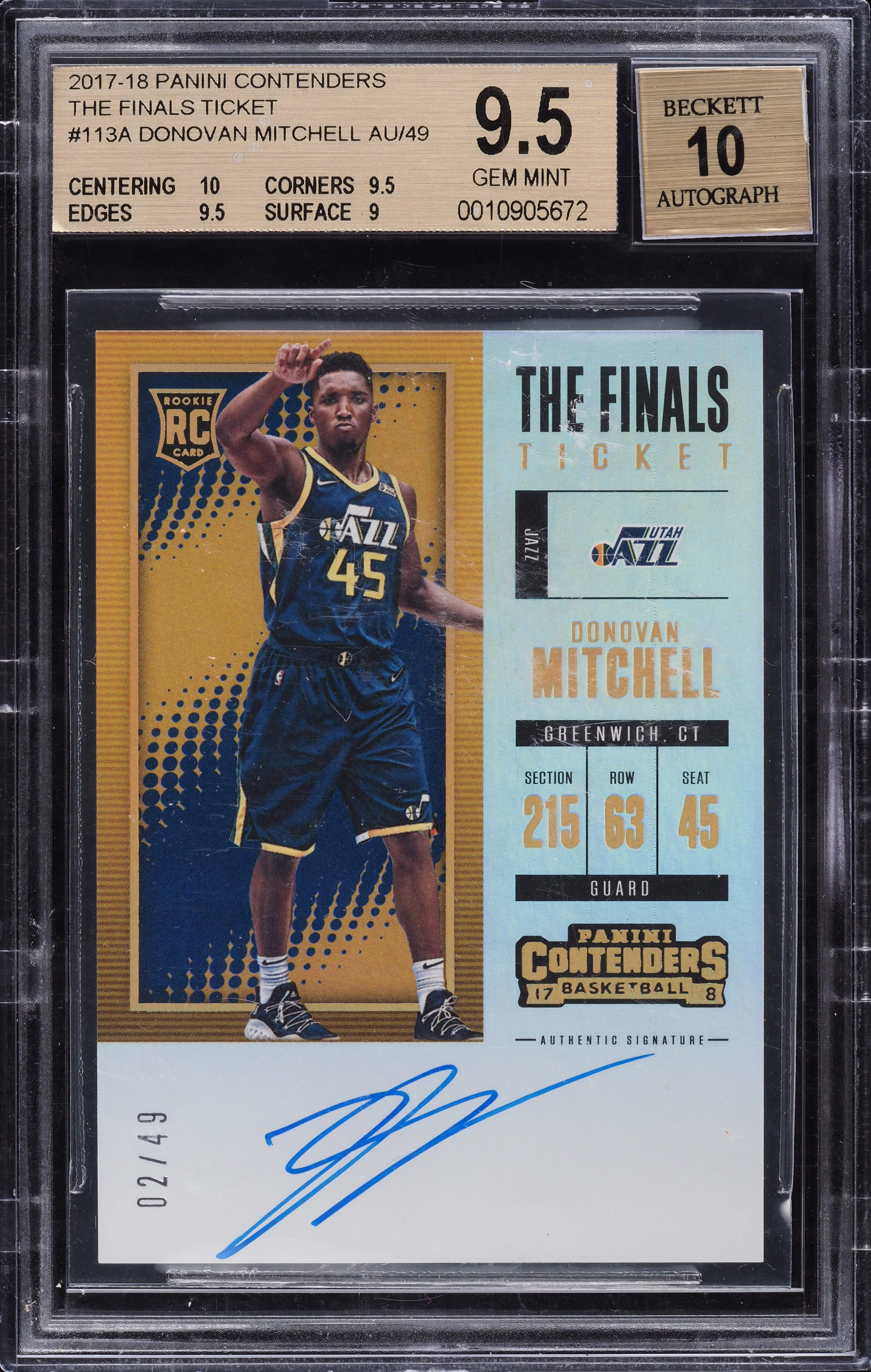 2017 Panini ドノバン ミッチェル RC 直筆サインカード Auto 2017 Panini Contenders Finals Ticket Donovan Mitchell ROOKIE