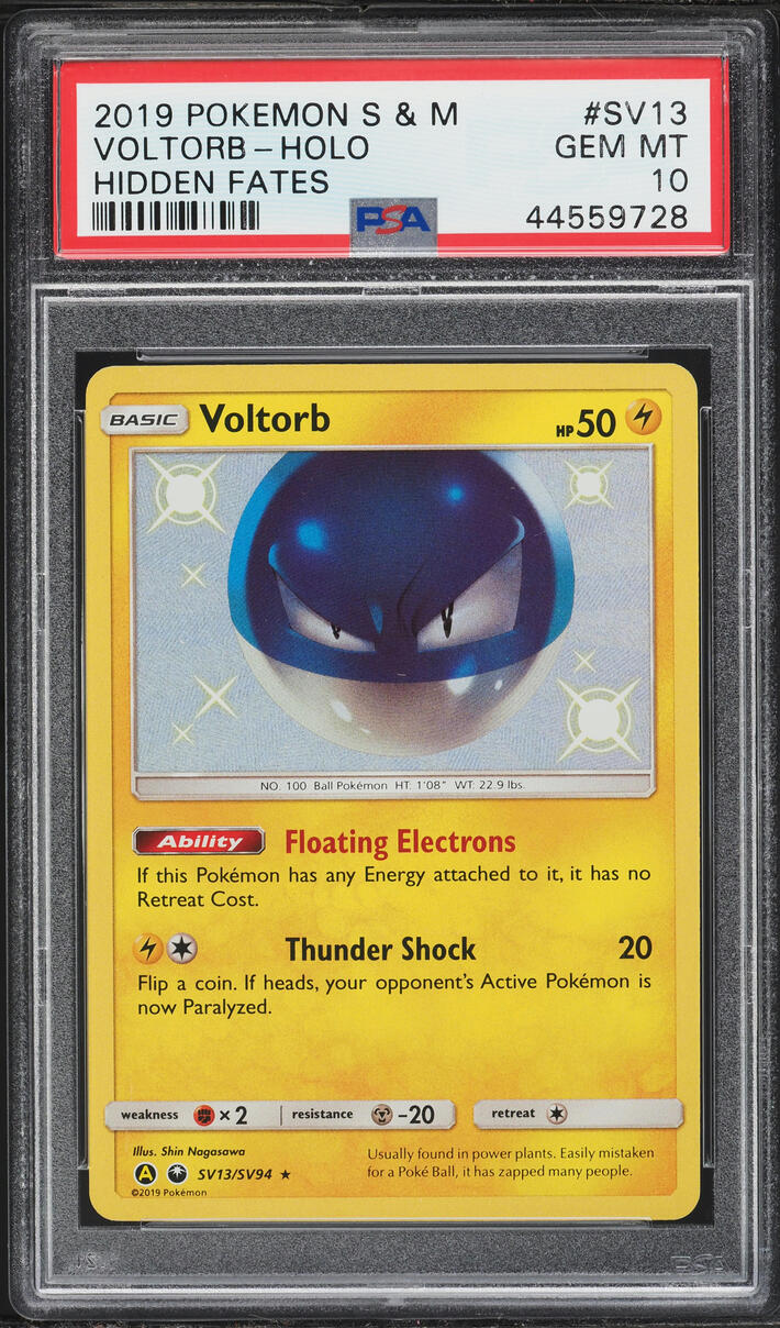 2019 Pokemon Sun & Moon Hidden Fates Shiny Voltorb #SV13 PSA 10 GEM MINT