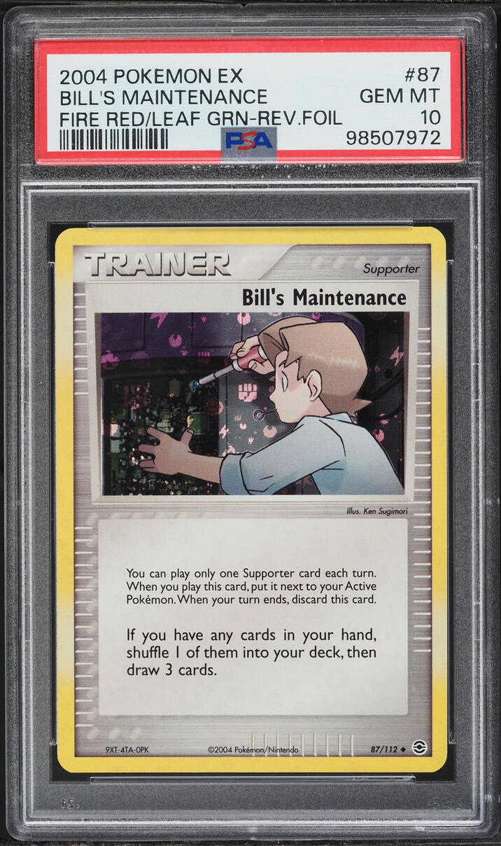 2004 Pokemon EX Fire Red & Leaf Green Reverse Holo Bill's Maintenance #87 PSA 10 GEM MINT