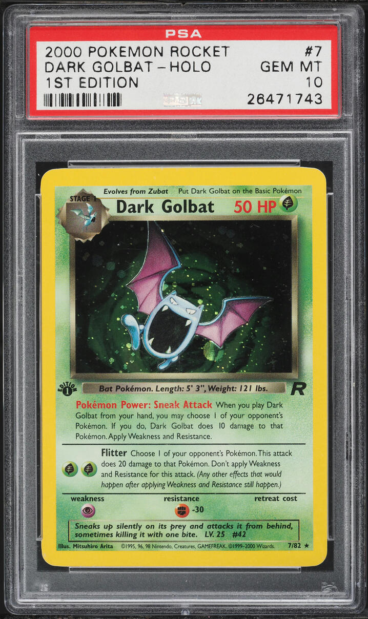 2000 Pokemon Team Rocket 1st Edition Holo Dark Golbat #7 PSA 10 GEM MINT