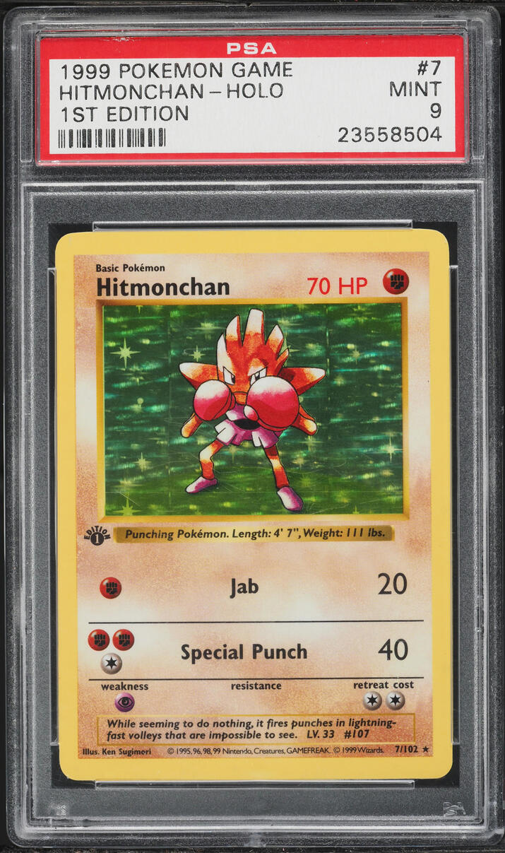 1999 Pokemon Base Set Shadowless 1st Edition Holo Hitmonchan #7 PSA 9 MINT