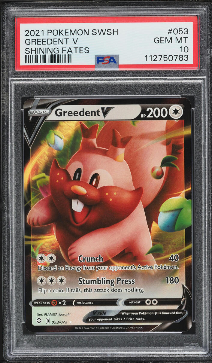 2021 Pokemon Sword & Shield Shining Fates Greedent V #053 PSA 10 GEM MINT