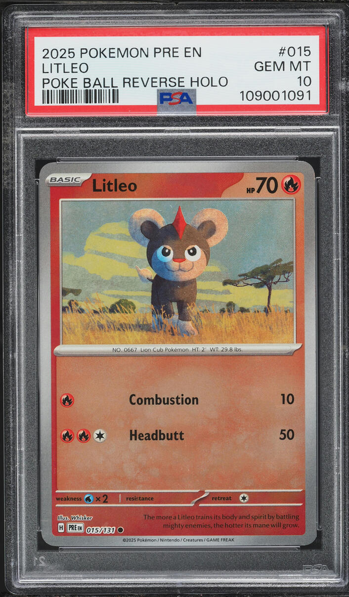 2025 Pokemon SV Prismatic Evolutions Poke Ball Holo Litleo #15 PSA 10 GEM MINT